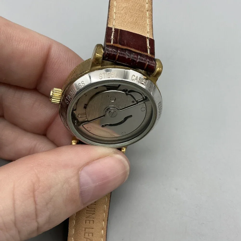 Kessaris Womens Watch 30mm Gold Tone Cream Dial Date 17255 Leather Automatic